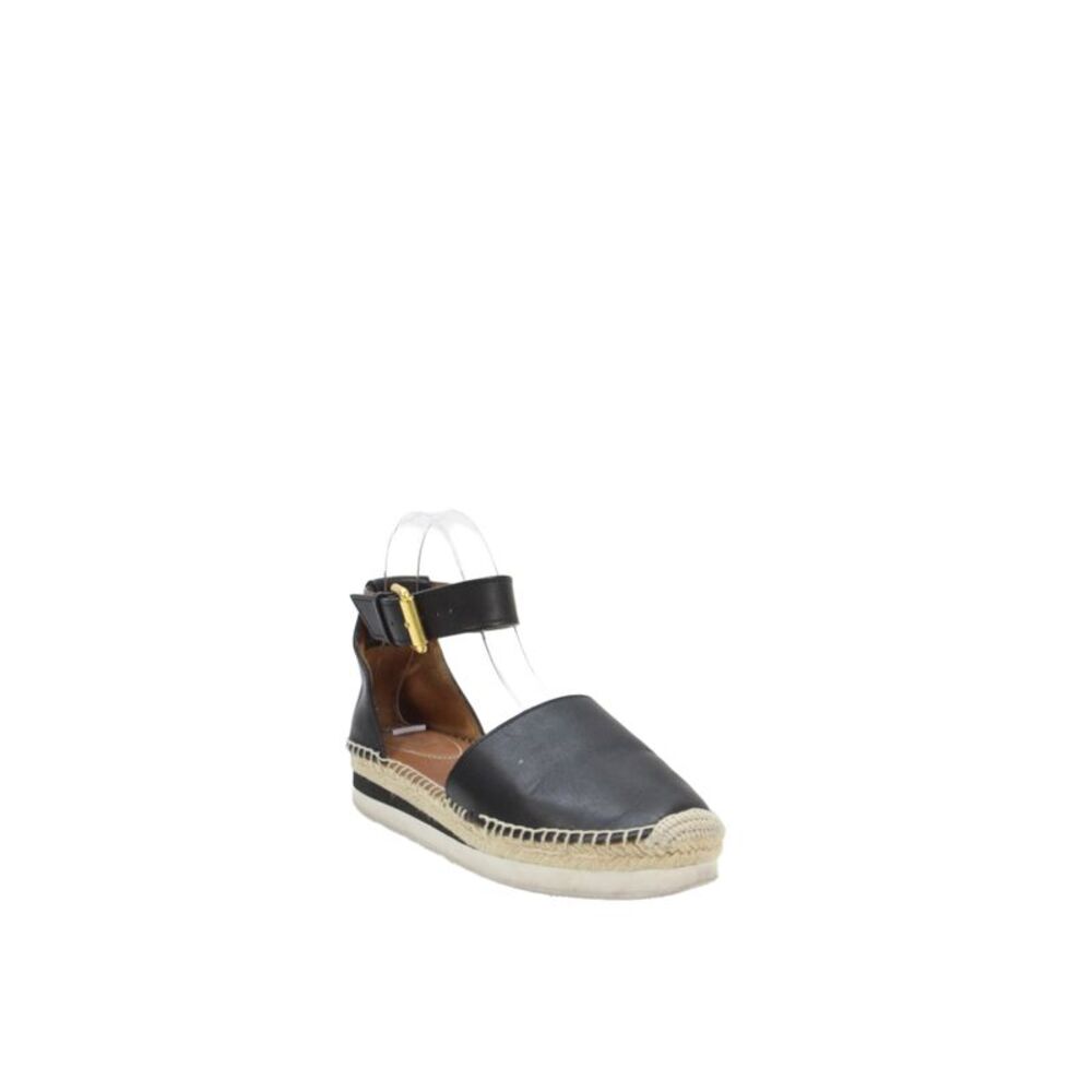 See by Chloe Womens Leather Espadrille Ankle Strap Platform Shoes Black Size 8